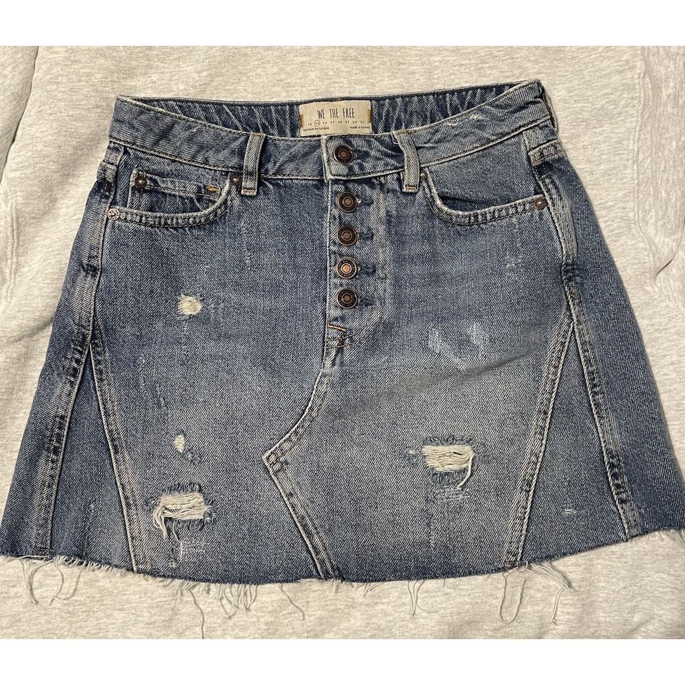Free People We The Free Distressed Denim Mini Skirt Size XS, 25